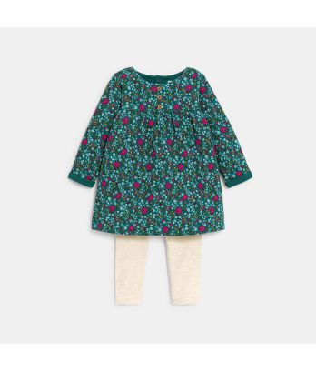 Baby girl's floral quilted dress and green leggings