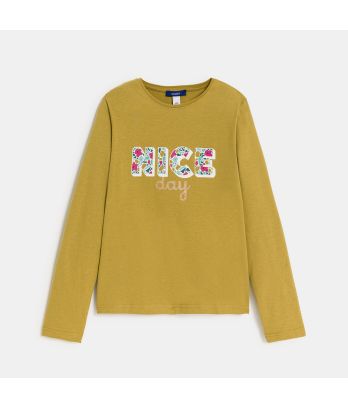 Girl's curry yellow slogan T-shirt