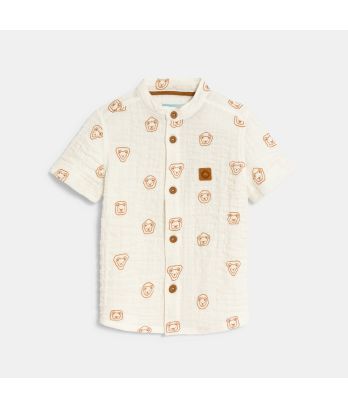 Baby boy's white cotton gauze animals shirt