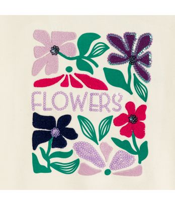 Girl's ecru flower motif T-shirt