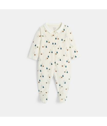 Baby boy's white bear zipped velvet sleepsuit