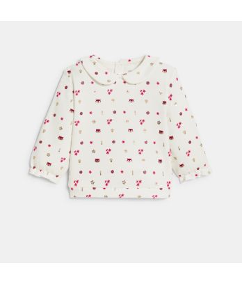 Baby girl's white printed fleece sweatshirt