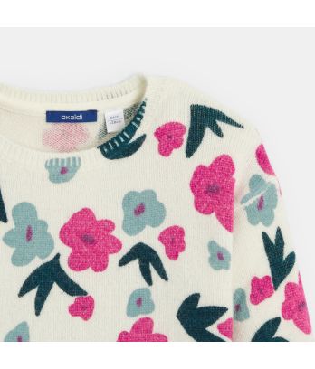 Girl's pink floral print knitted jumper