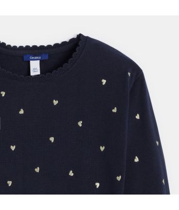 Girl's navy blue little heart jumper