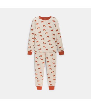 Boy's beige fox pattern velvet pyjamas