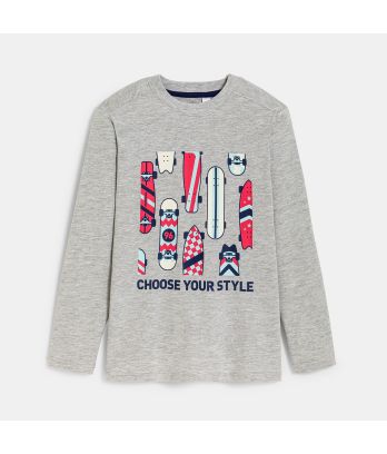 Boy's grey marl slogan T-shirt