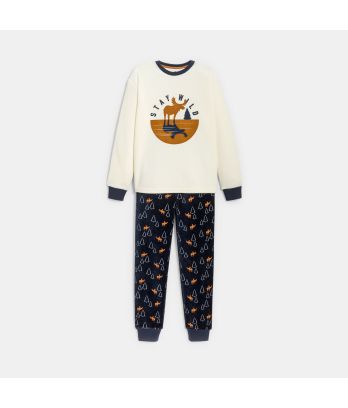 Boy's ecru 2-piece velvet pyjamas