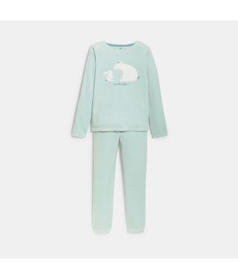 Girl's 2-piece green velvet pyjamas