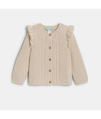 Baby girl's beige knitted cardigan with ruffle