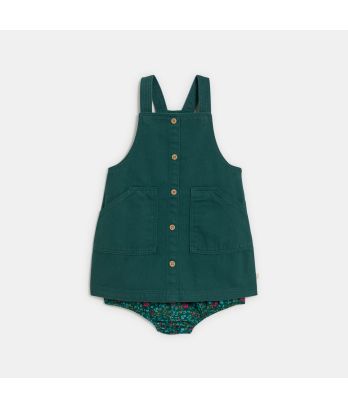 Baby girl's green denim pinafore dress