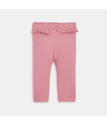 Baby girl's pink fleece leggings with ruffles