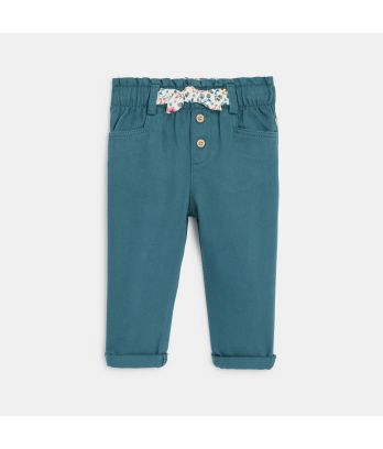 Baby girl's blue cotton twill trousers