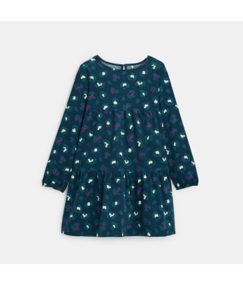 Girl's blue printed corduroy dress
