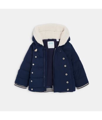 Baby boy's blue faux-fur-lined water-repellent coat