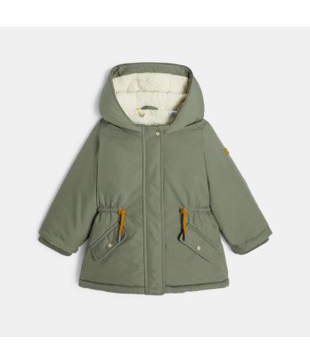 Baby girl's khaki 2-in-1 water-repellent lined parka