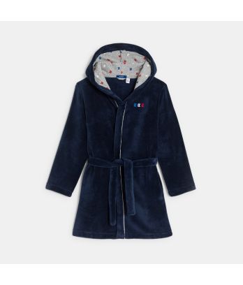 Boy's navy blue fleece bathrobe