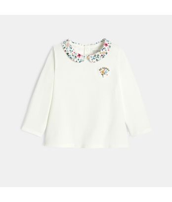 Baby girl's white floral collar T-shirt