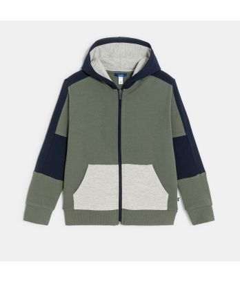 Boy's khaki colourblock hoodie