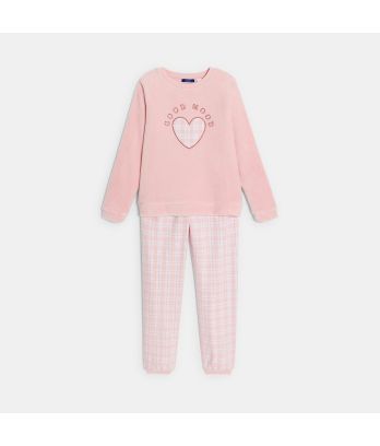 Girl's pastel pink heart motif 2 piece pyjamas