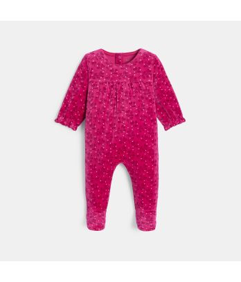 Baby girl's pink velvet floral sleepsuit