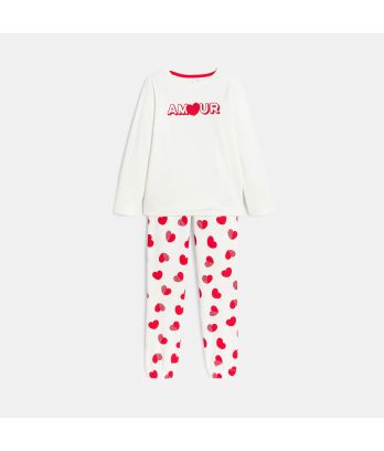Girl's white heart motif pyjamas