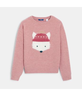 Girl's pink jacquard motif jumper