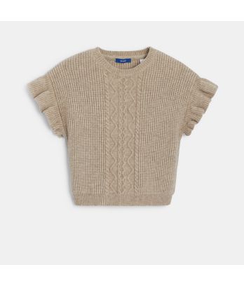 Girl's beige jumper with short ruffled sleeves