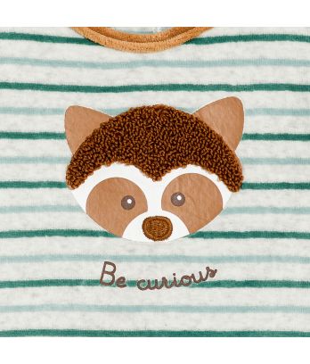 Baby boy's green velvet striped animal sleepsuit