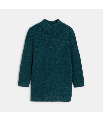 Girls dark green knitted jumper dress