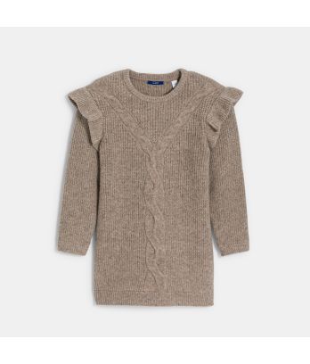 Girl's dark beige ruffle jumper dress