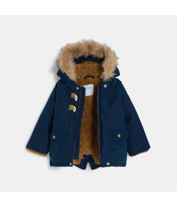 Baby boy's blue faux-fur-lined, warm, waterproof coat