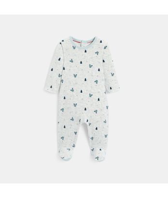 Baby boy's grey mottled velvet reindeer sleepsuit