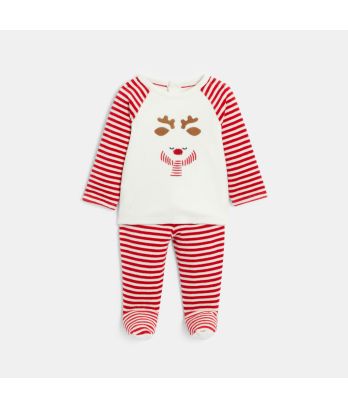 Baby boy's reed warm soft fabric and velvet reindeer pyjamas