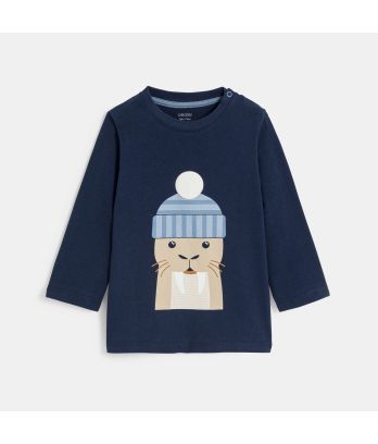 Baby boy's navy blue long-sleeve beaver T-shirt