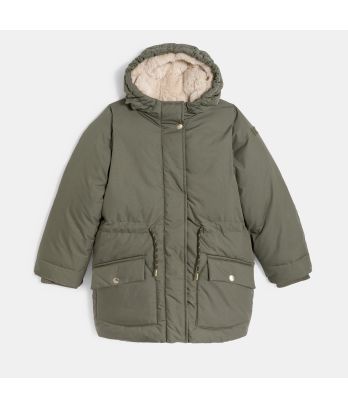 Girl's khaki lined parka with hood