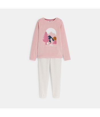 Girl's 2-piece pink velvet pyjamas