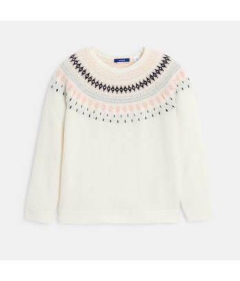 Girl's ecru Scandinavian-style jacquard jumper