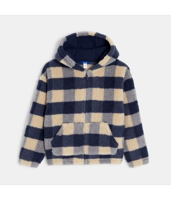 Boy's blue checked fleece sweatshirt