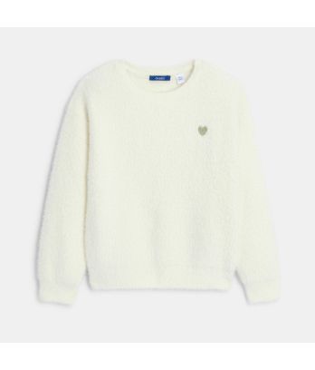 Girl's ecru fleece ribbed jumper