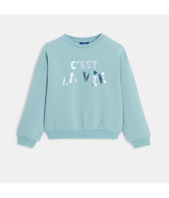 Girl's blue metallic slogan sweatshirt
