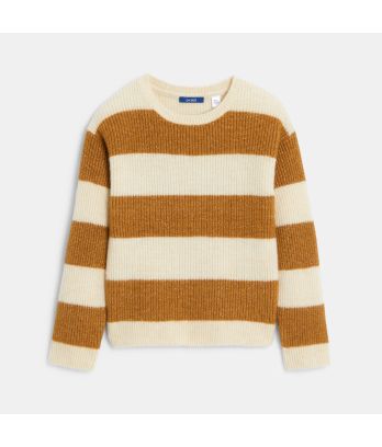 Girl's brown striped ribbed jumper