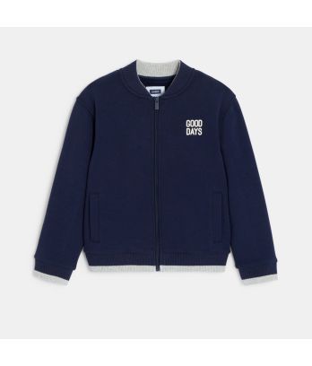 Boys navy blue zipped teddy sweatshirt