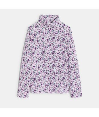 Girl's mauve printed polo-neck T-shirt