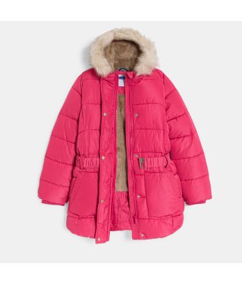 Girl's pink quilted, water-repellent, down jacket