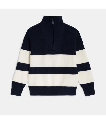 Boy's navy striped zip-neck jumper