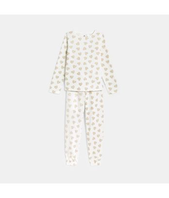 Girl's 2-piece white sparkly heart motif pyjamas