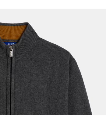 Boy's dark grey zipped cardigan with stand-up collar
