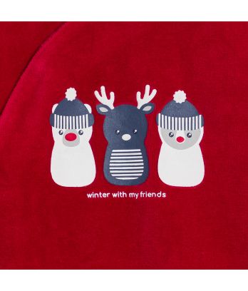 Baby boy's red velvet winter sleepsuit