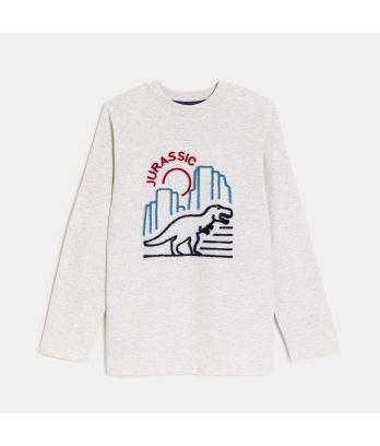 Boy's grey dinosaur motif T-shirt