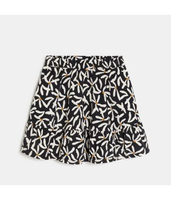 Girl's short black printed corduroy skirt